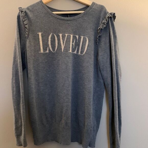 White House Black Market Gray Sweater with 'Loved' Print - Picture 6 of 11